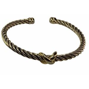 Gold Tone Cable Cuff Bracelet Twisted Rope Knot Open Bangle Designer Inspired